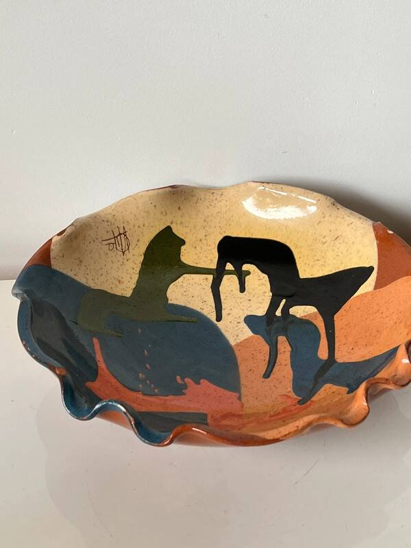 Abstract glazed ceramic fruit bowl / bowl / fruit basket