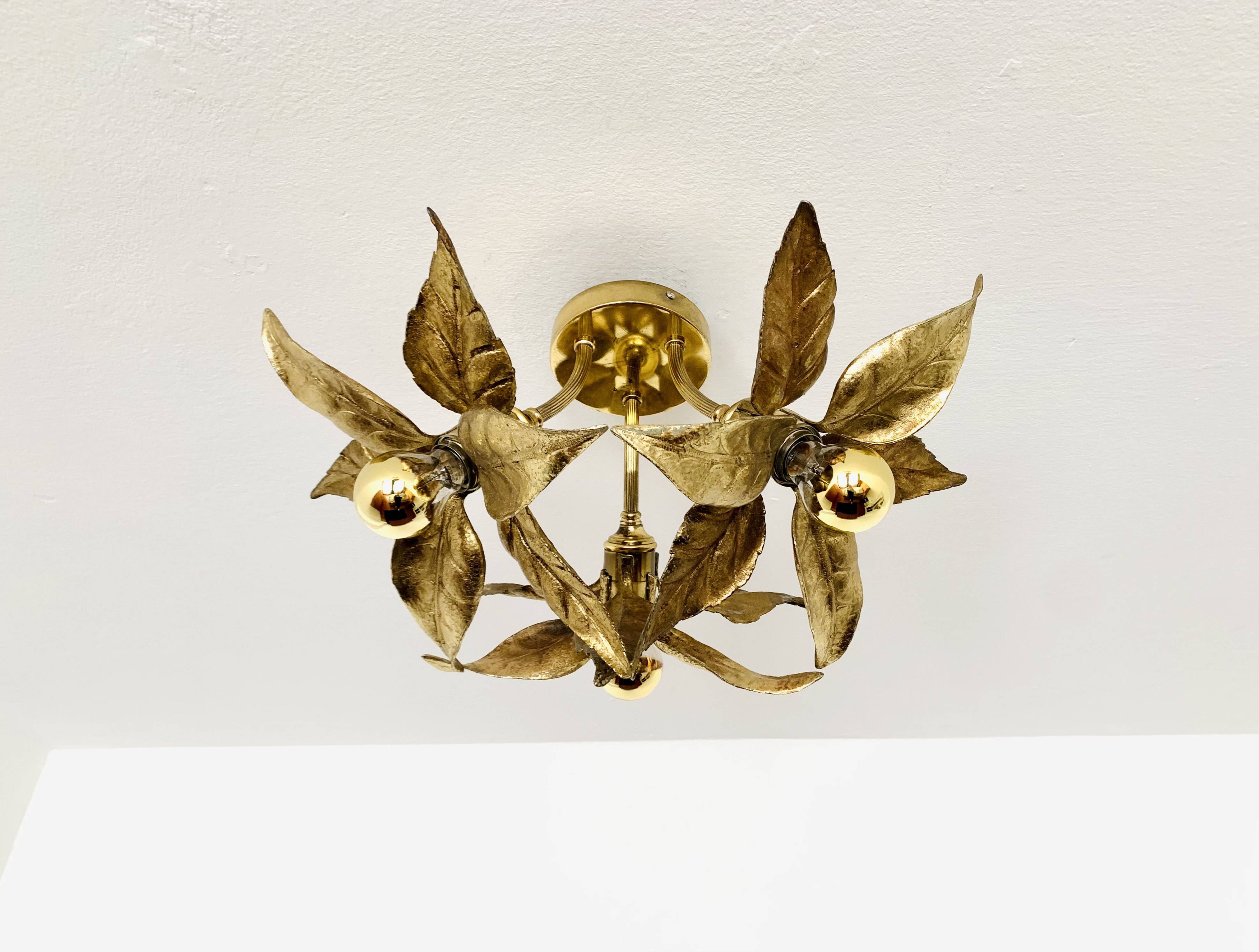 Floral Hollywood Regency Flush Lamp by Willy Daro for Massive