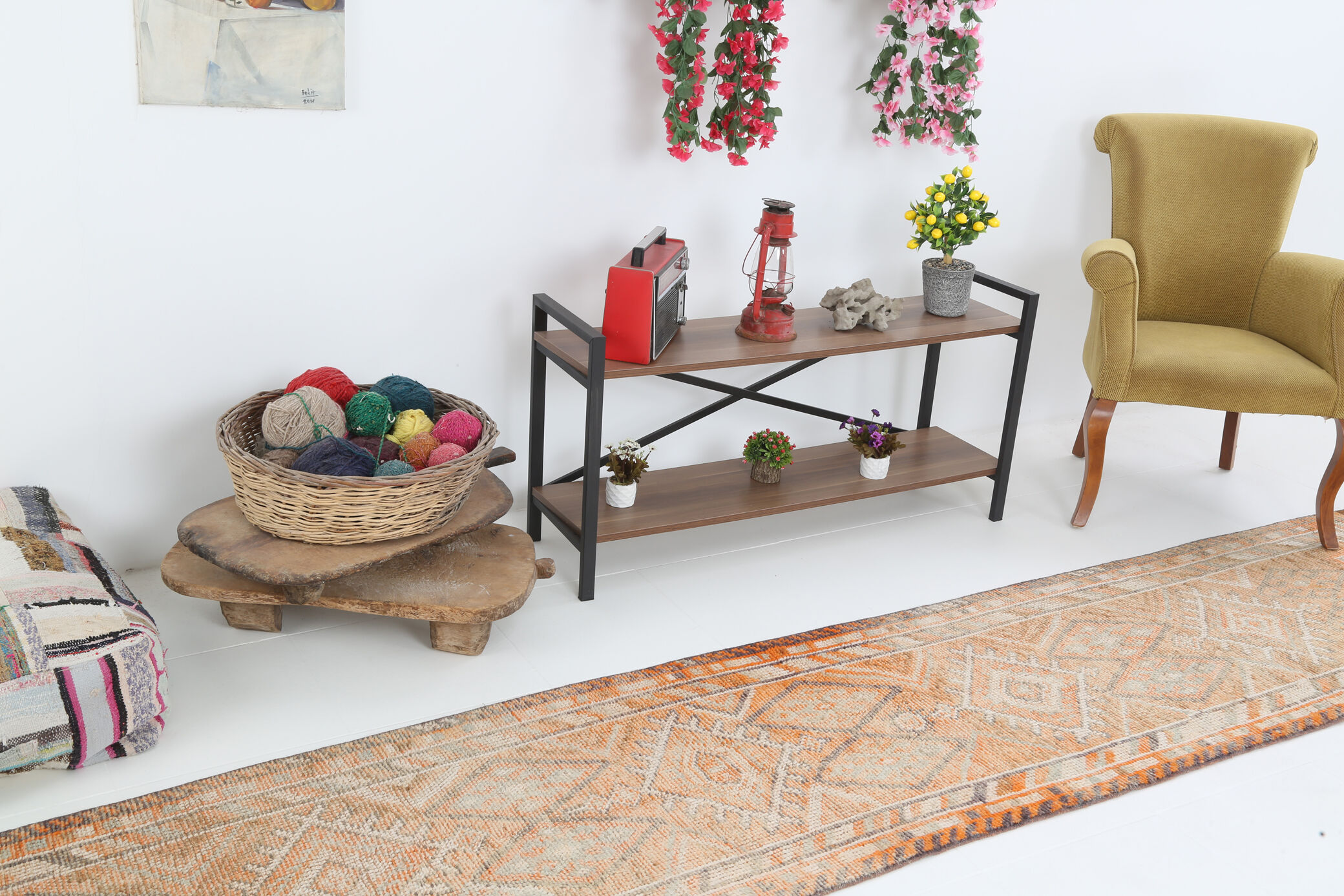 Pale orange herki runner rug 74x392cm