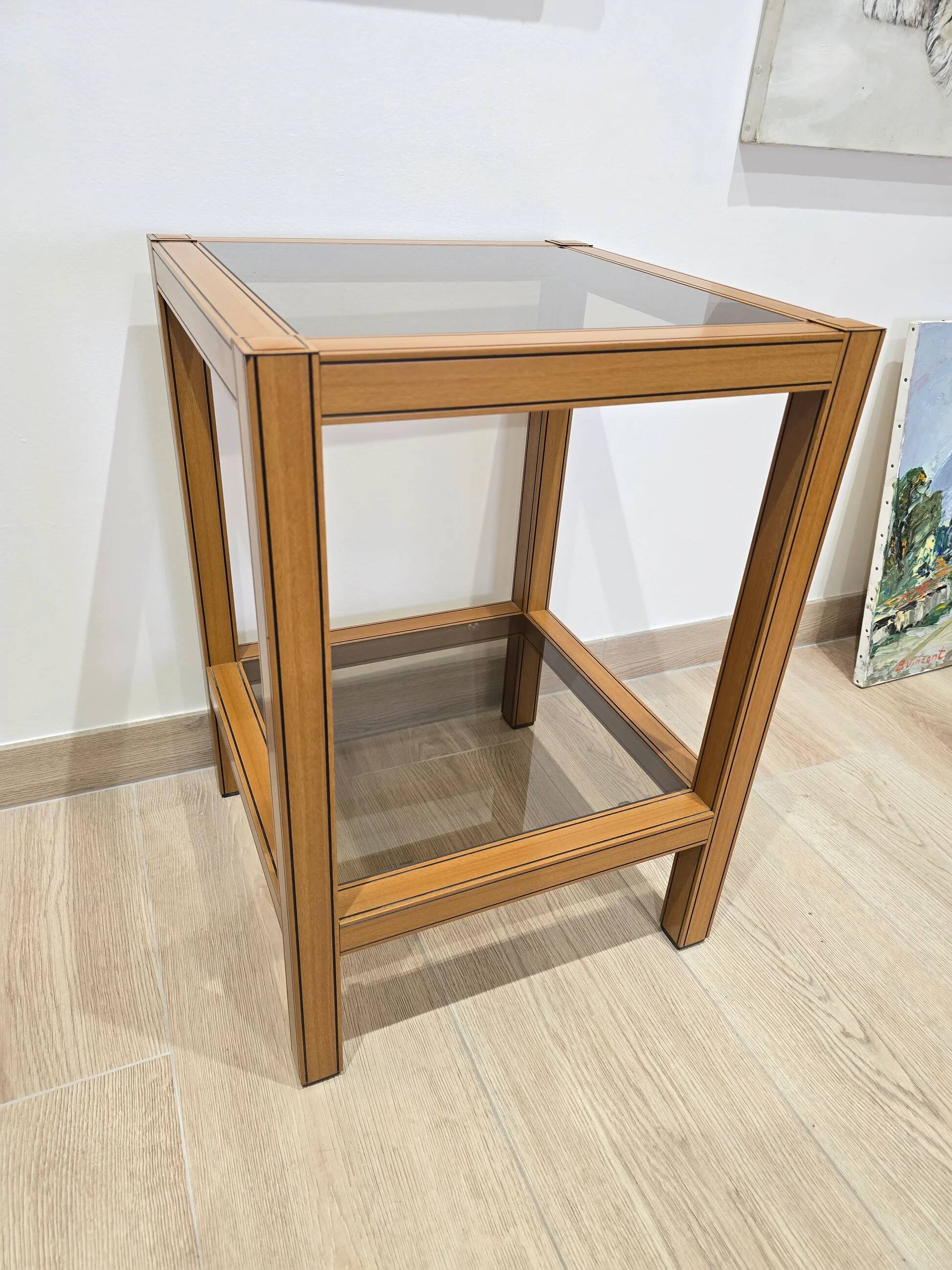 Vintage wood and glass side table – Graphic design – 1970s/1980s