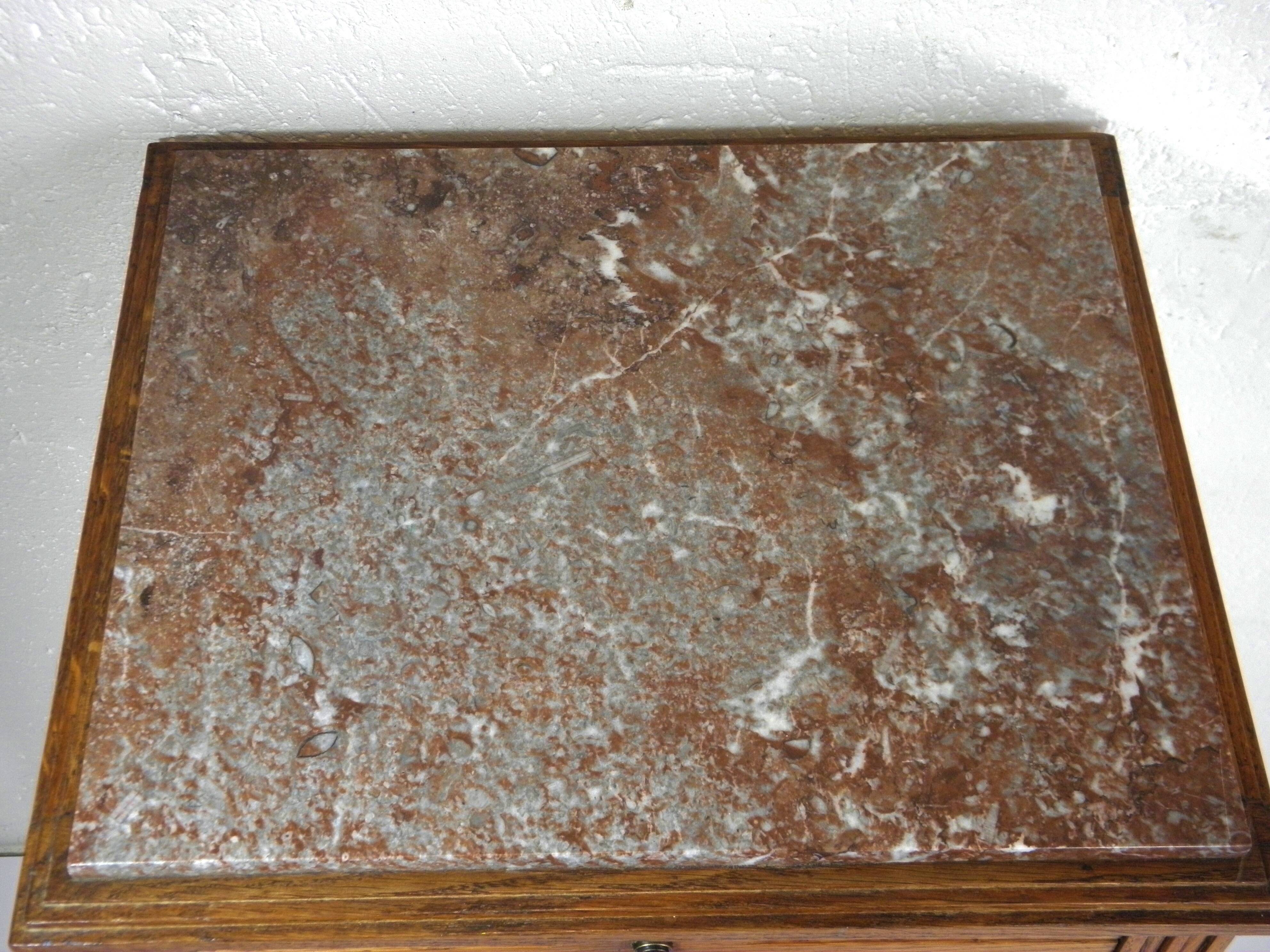 ART DECO OAK AND MARBLE BEDSIDE TABLE