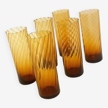 Set of 6 vintage amber glasses Height 17 cm