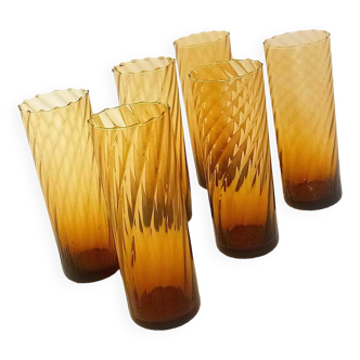 Set of 6 vintage amber glasses Height 17 cm