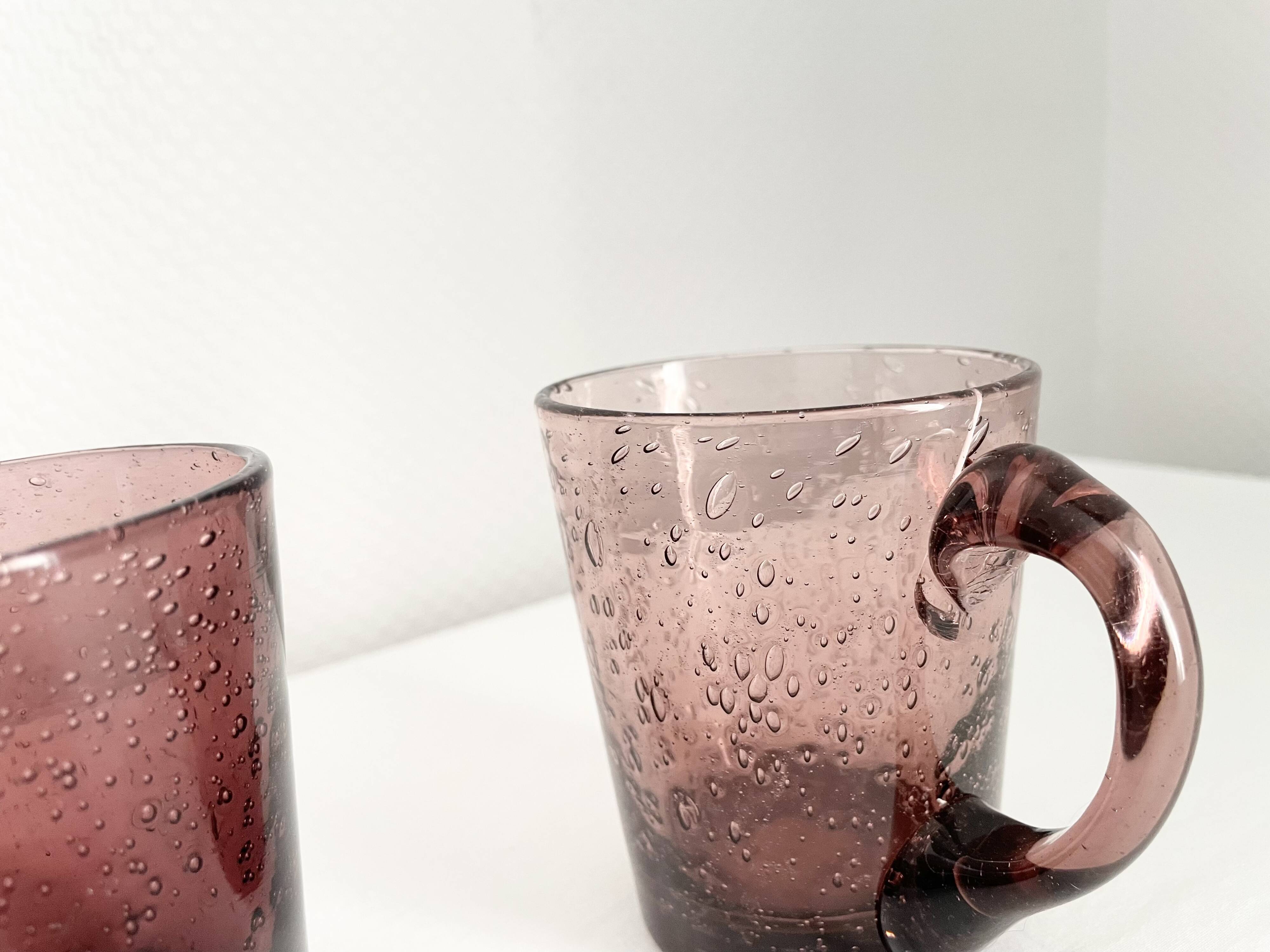 Purple biot blown glass mugs