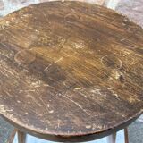 Brutalist rustic tripod farm stool made of vintage wood