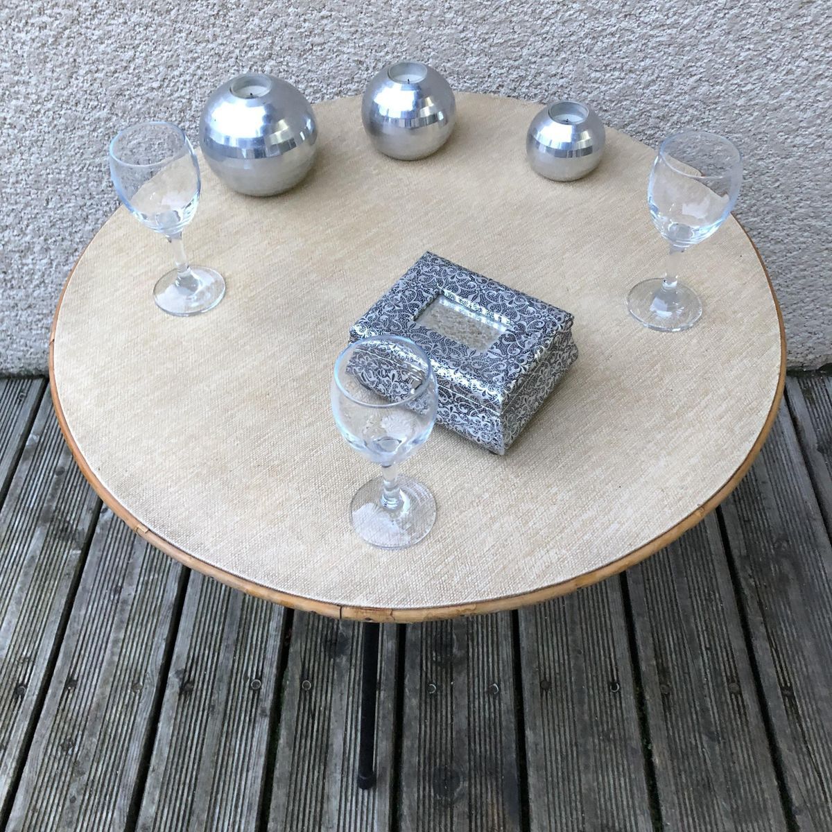 Tripod iron coffee table in 1950s