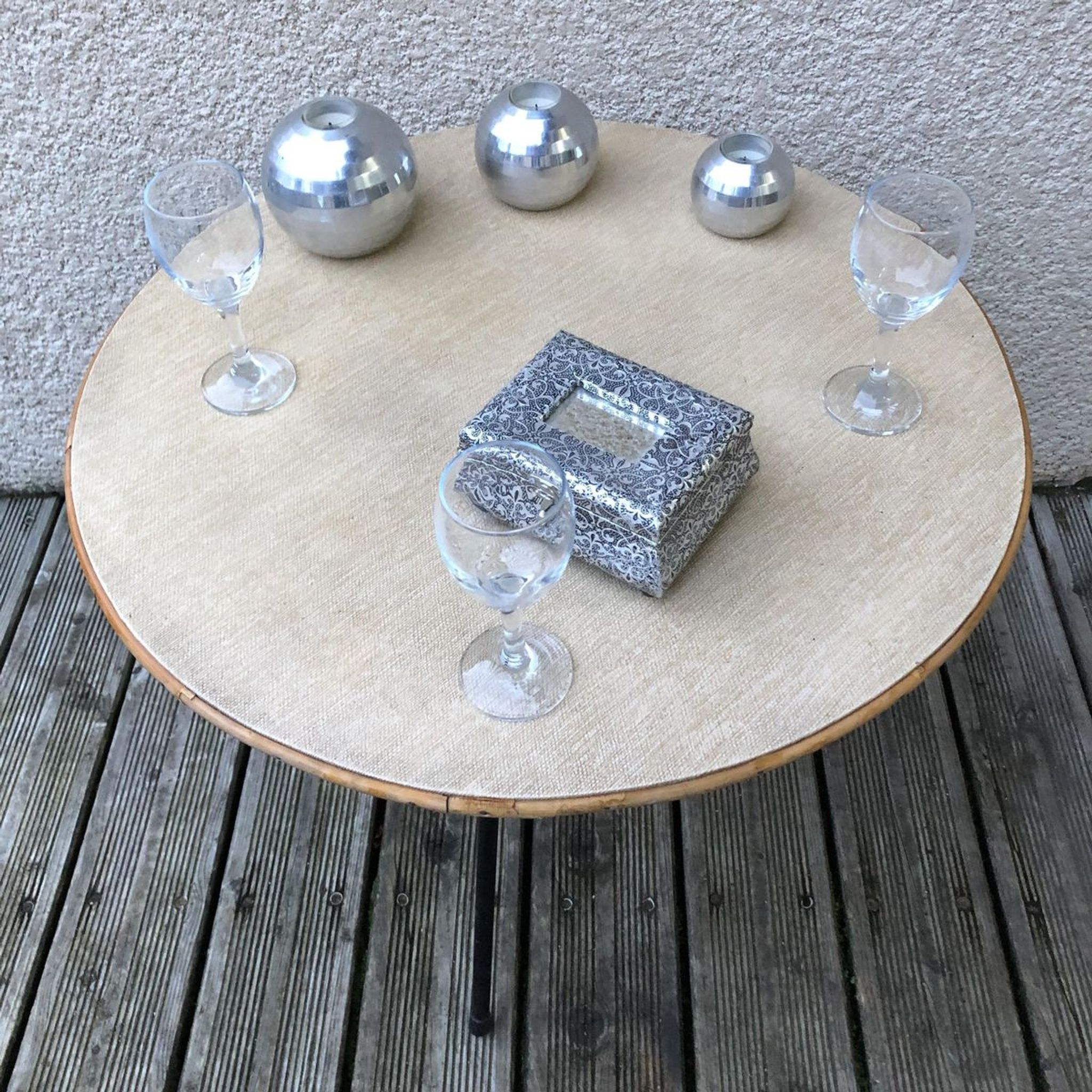 Table basse tripode en fer 1950s
