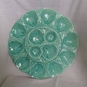 Turquoise barbotine oyster dish Gien France