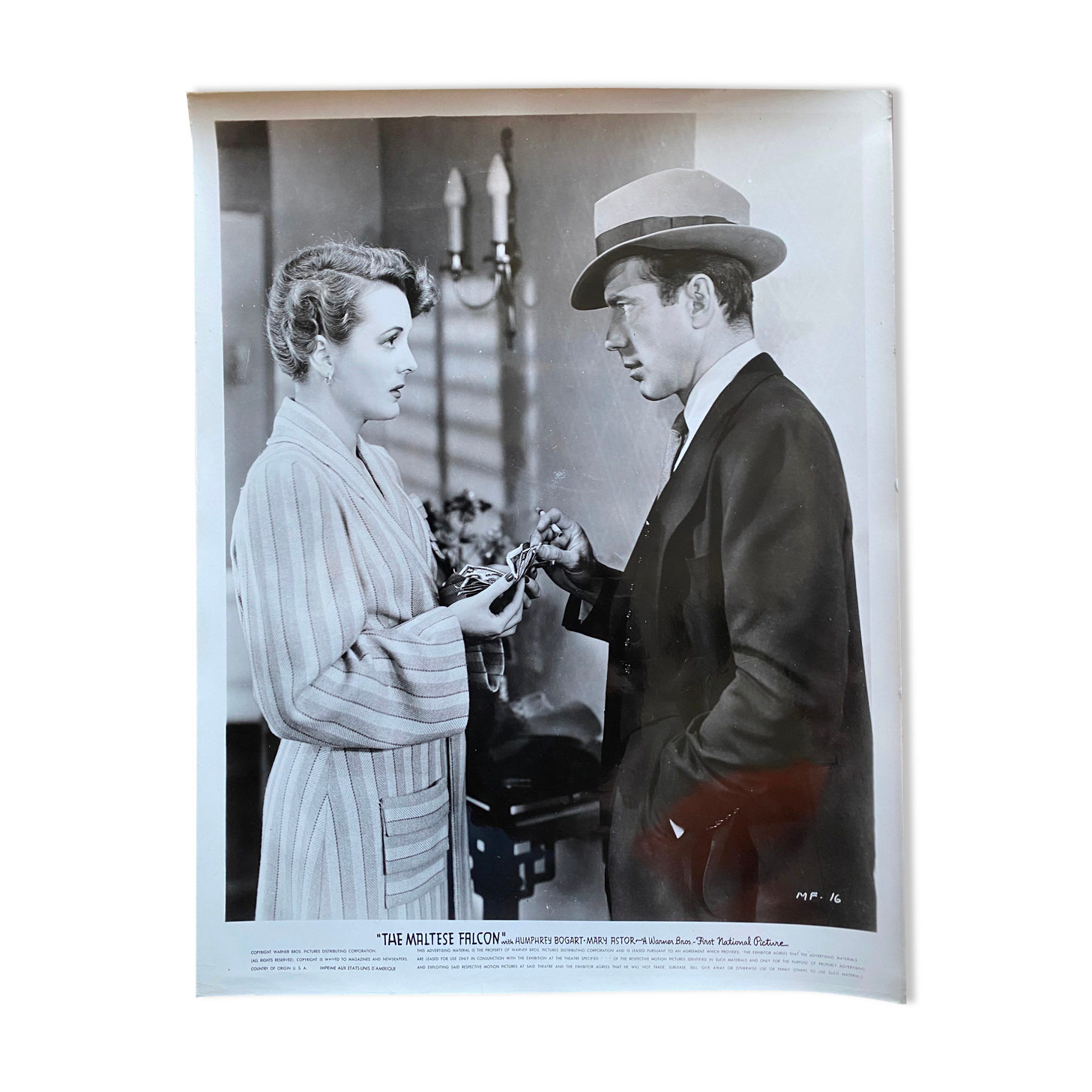Photo original cinema "The Maltese Falcon" Humphrey Bogart 20x25cm 1941