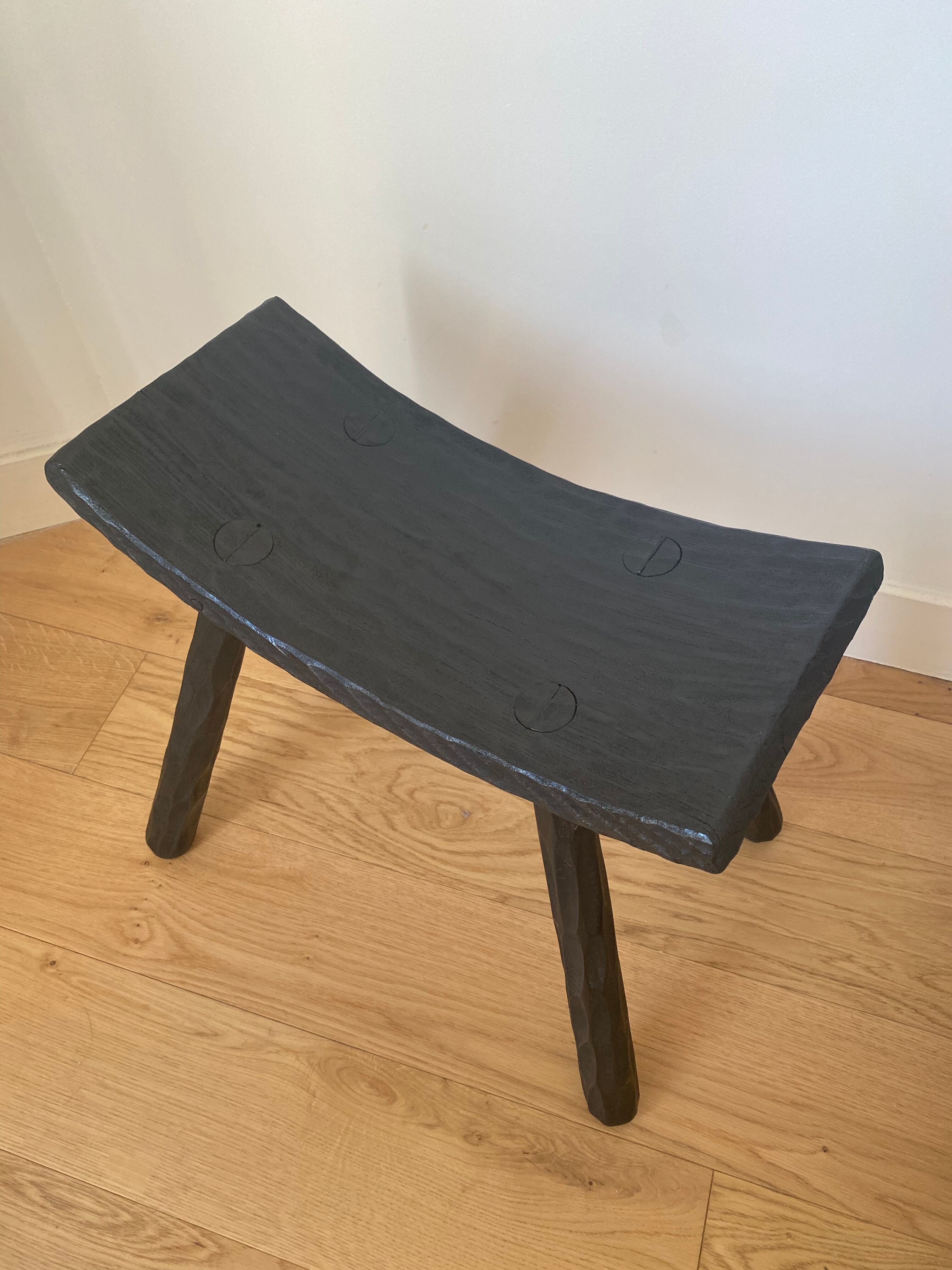 Japanese style stool burnt wood finish