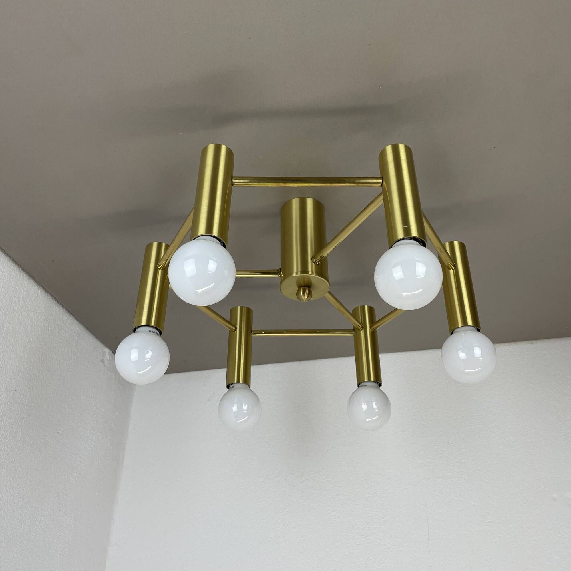 Brass Italian Stilnovo Style Atomic Space Age Ceiling Light Sconces, Italy