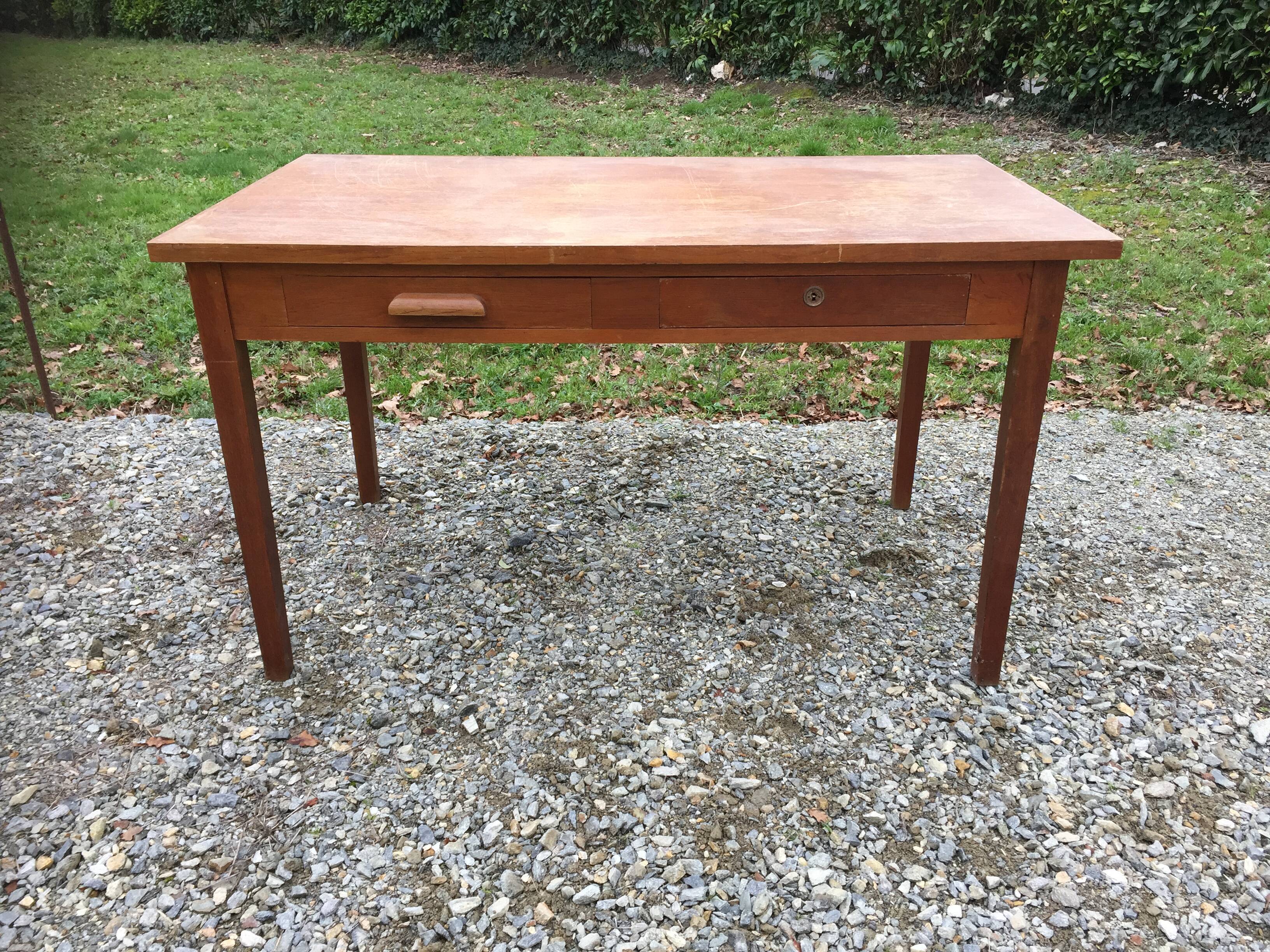 Vintage oak desk table with 2 drawers