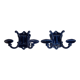 Pair of 1910 art nouveau period coat hooks in blue enameled cast iron