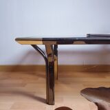 Vintage golden 70s coffee table and space age smoked glass