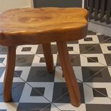 Brutalist tripod stool in solid elm