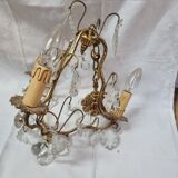 Lustre bronze à pampilles cristal baroque