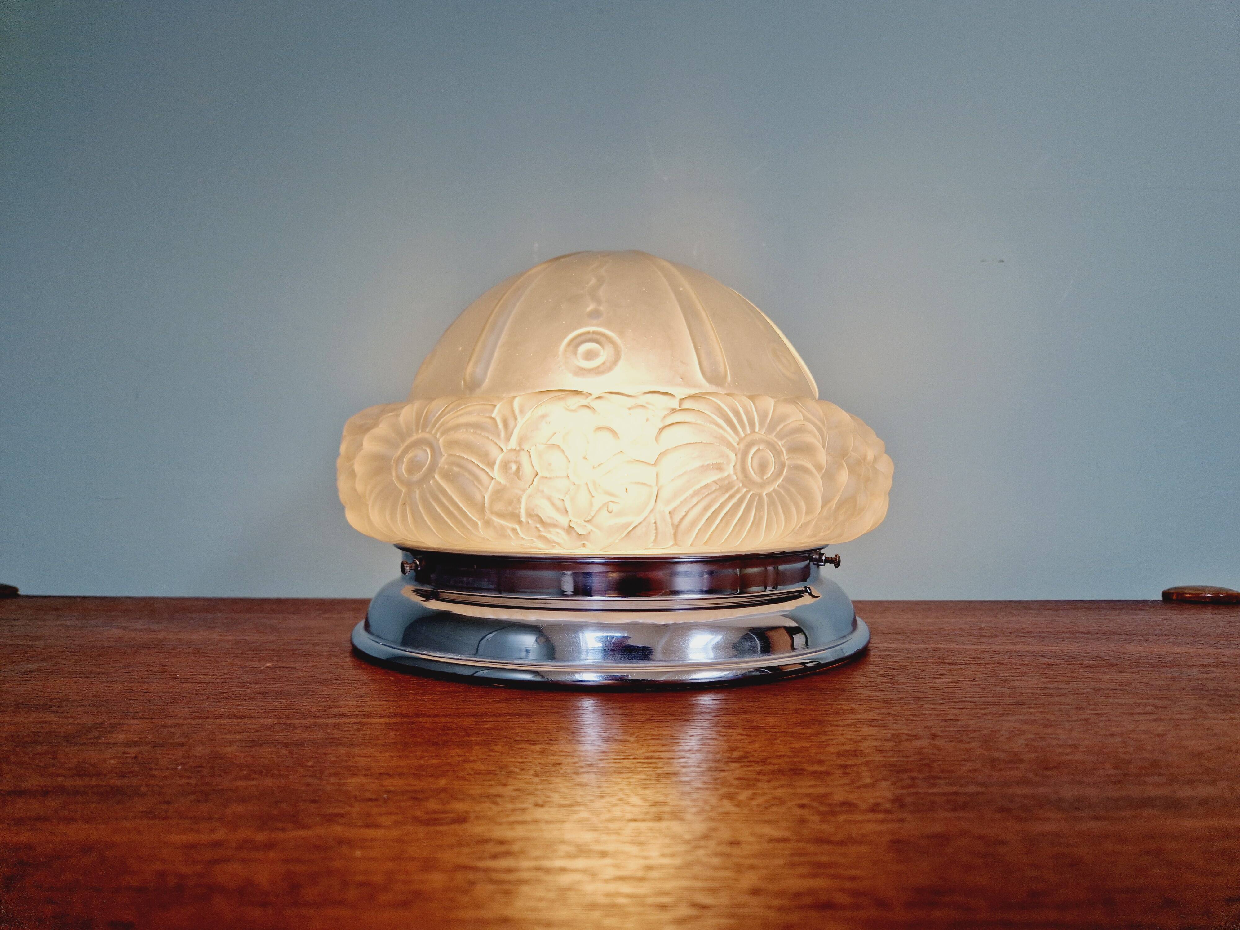 Art Deco ceiling lamp in satin glass, 1920s-30s
