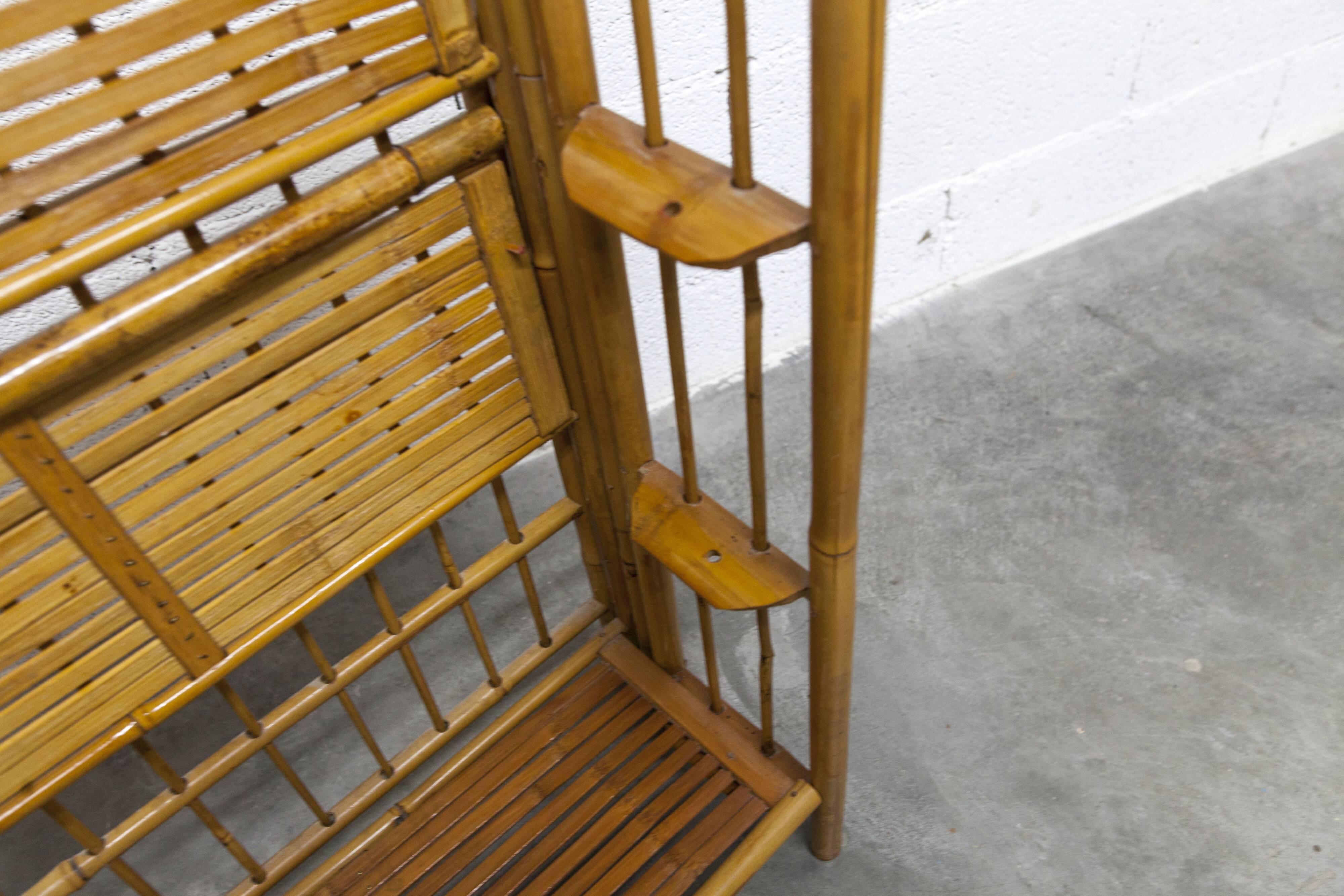 1970s honey-colored folding bamboo shelf