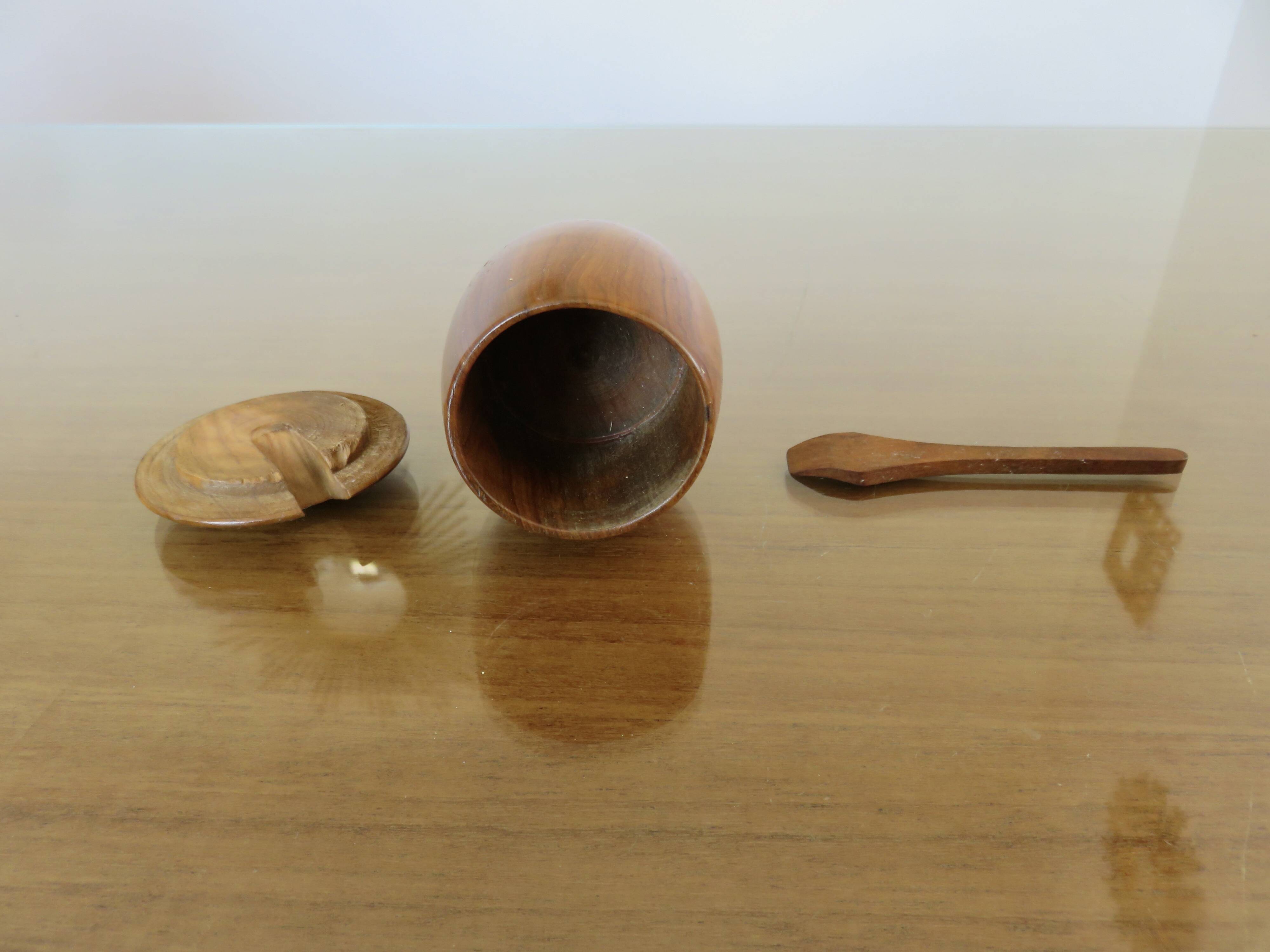 Scandinavian server, salt, pepper, mustard in teak 1960-70