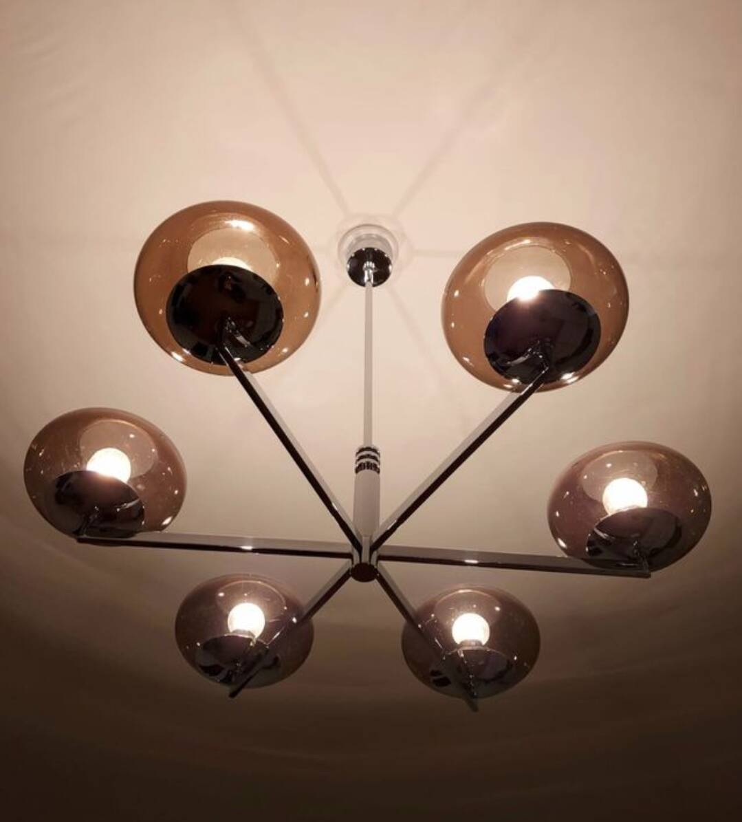 6-light chandelier  Sciolari, chrome and smoked glass
