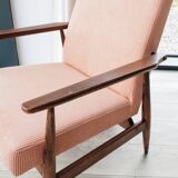 Vintage armchair corduroy flaming pink 1970 design by H.Lis