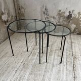 1950s metal and glass nesting coffee tables