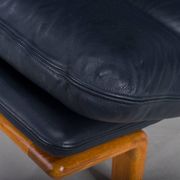 Danish teak and navy blue leather 3-seater sofa from Komfort, 1970s