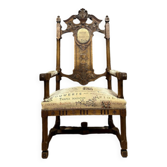 Renaissance style office armchair in carved wood circa 1850