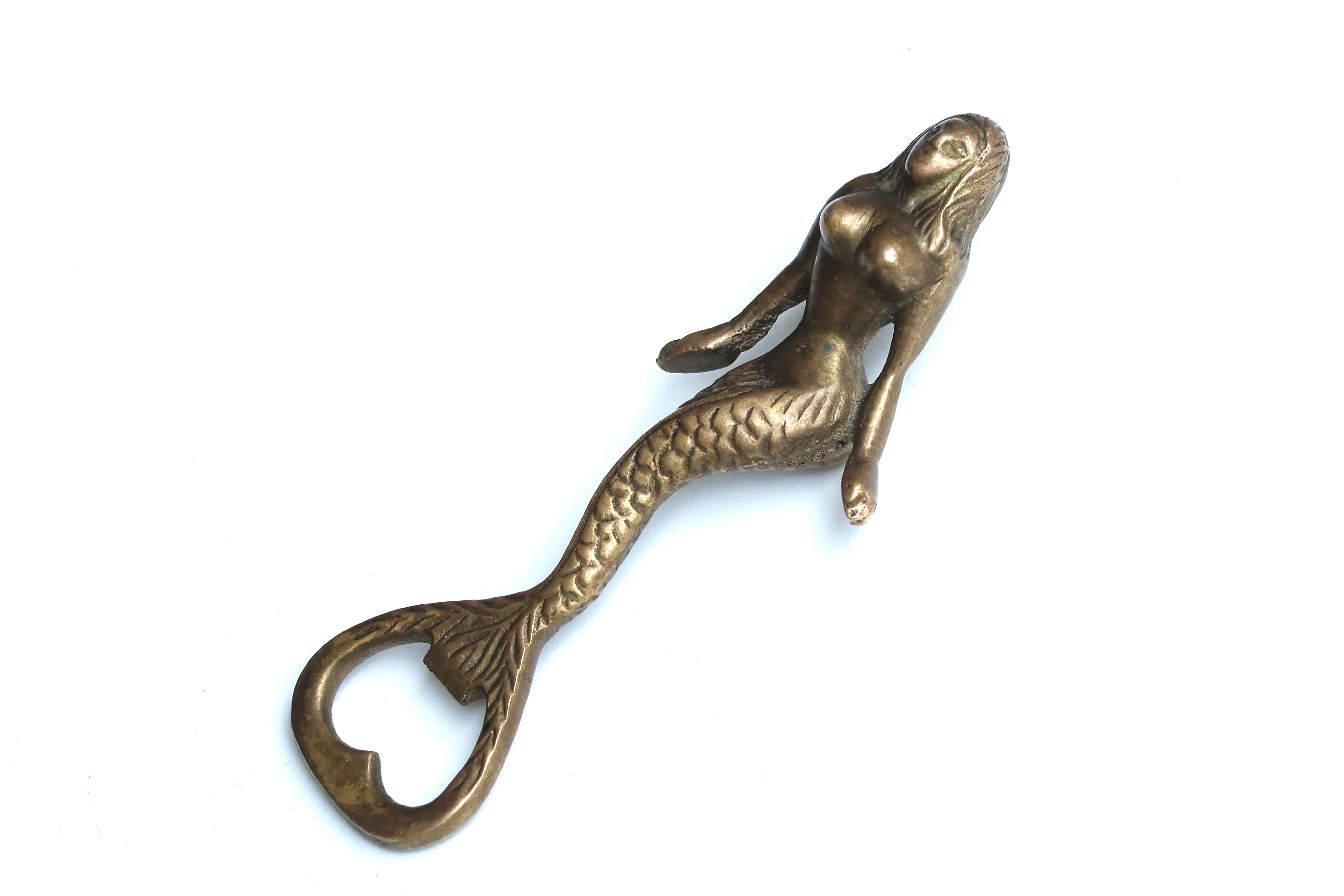 Brass mermaid bottle opener, 60s