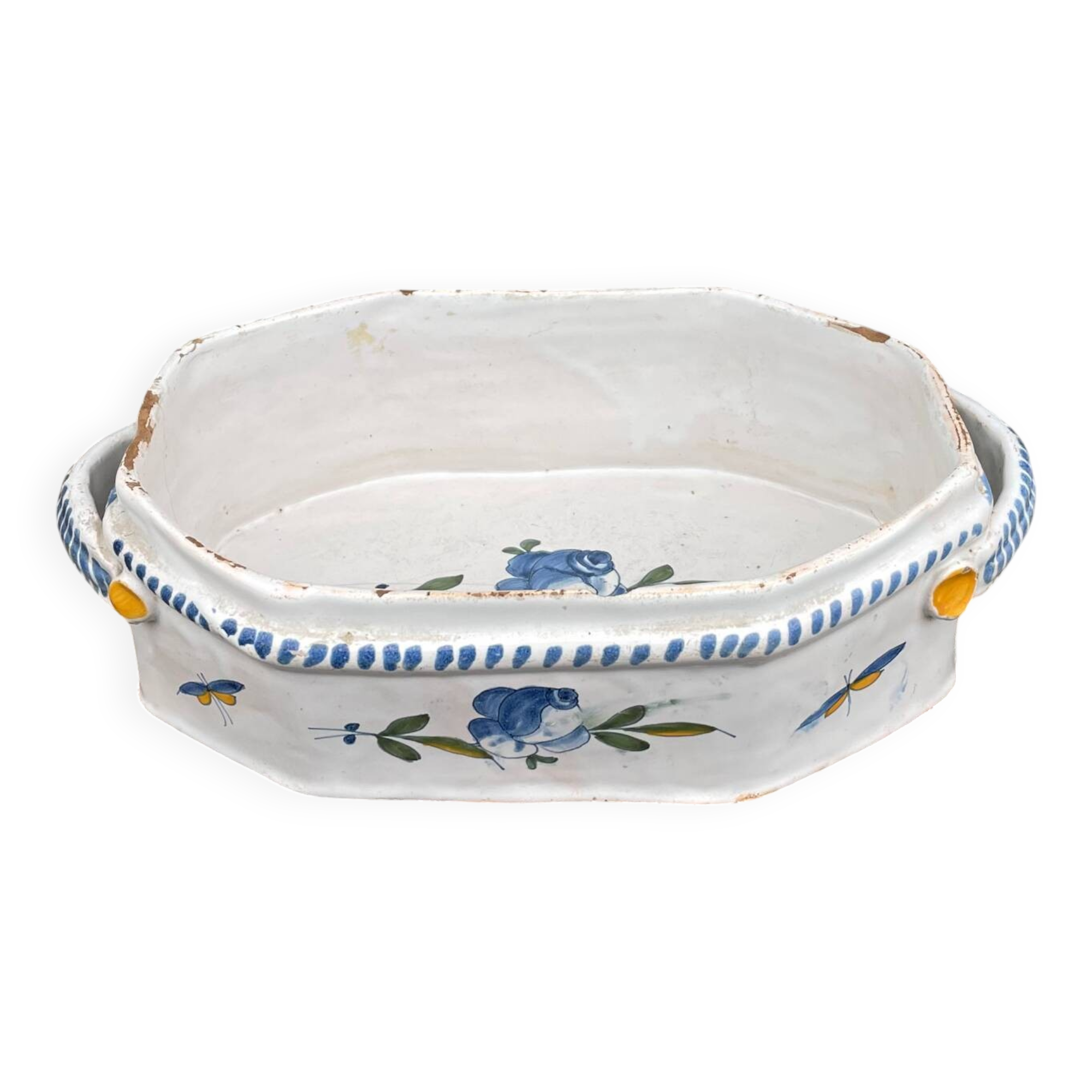 Rouen earthenware planter/cooler with flowers and foliage, 18th century