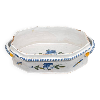 Rouen earthenware planter/cooler with flowers and foliage, 18th century