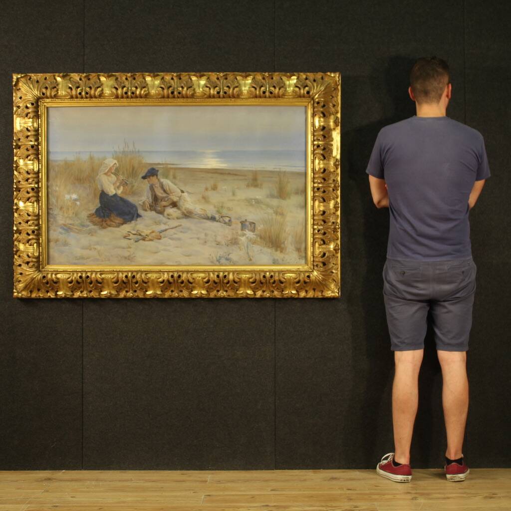 Italian painting signed watercolor from the 20th century