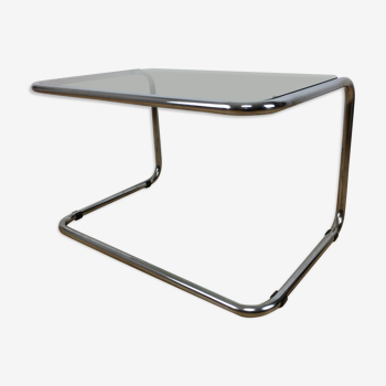Table d'appoint en chrome et verre fumée 70's style Bauhaus, table basse