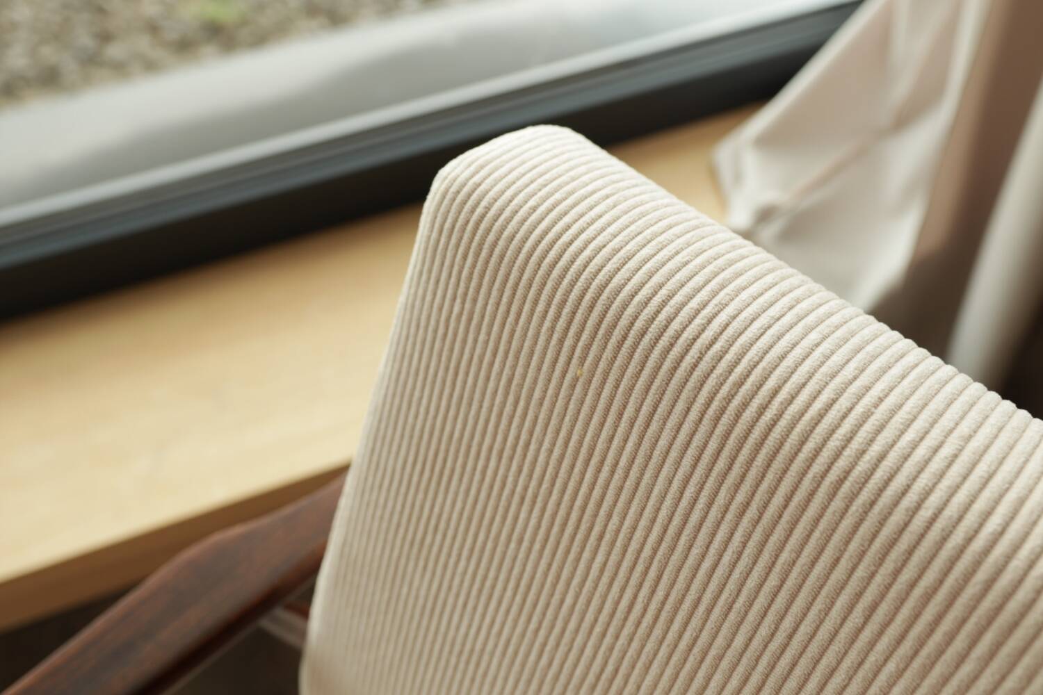 Scandinavian beige corduroy armchair, modern design H.Lis