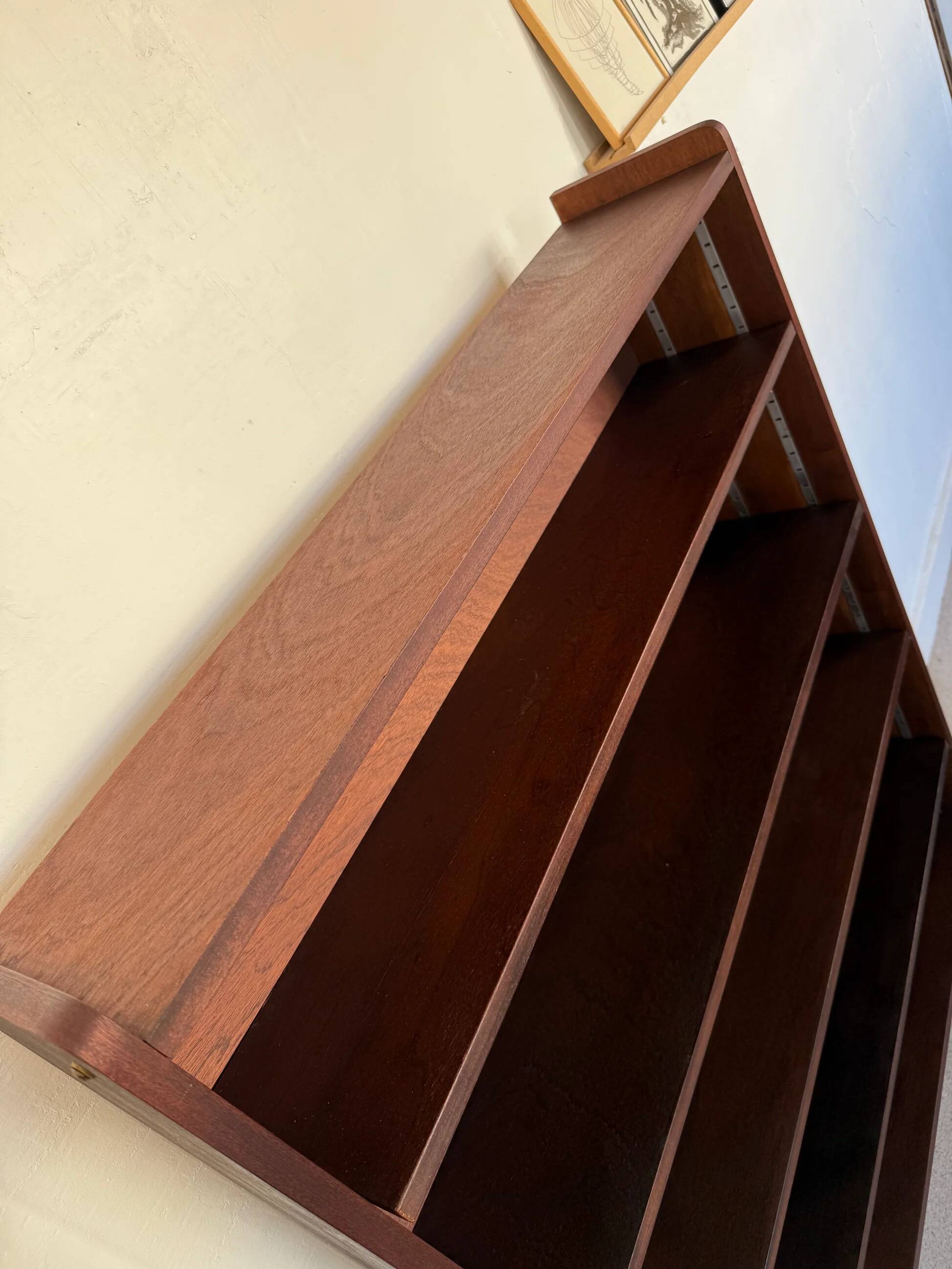 Vintage veneer bookcase with metal legs