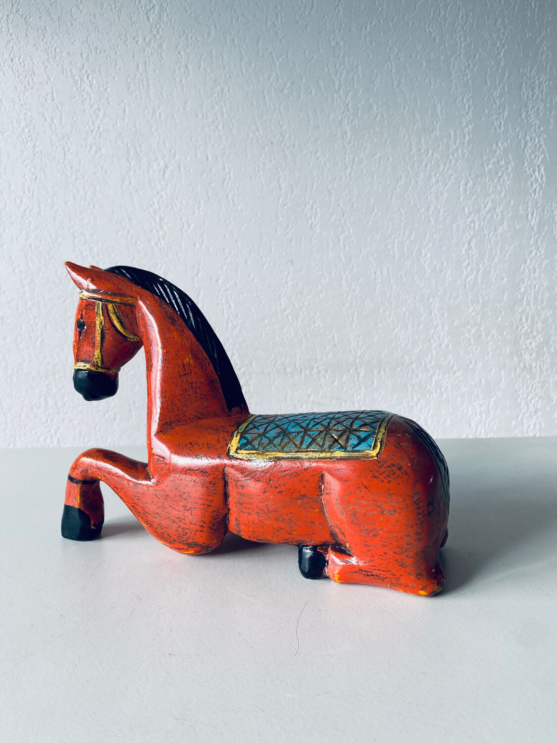 Hand painted carved wooden horse