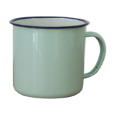 Green enamelled mug of water