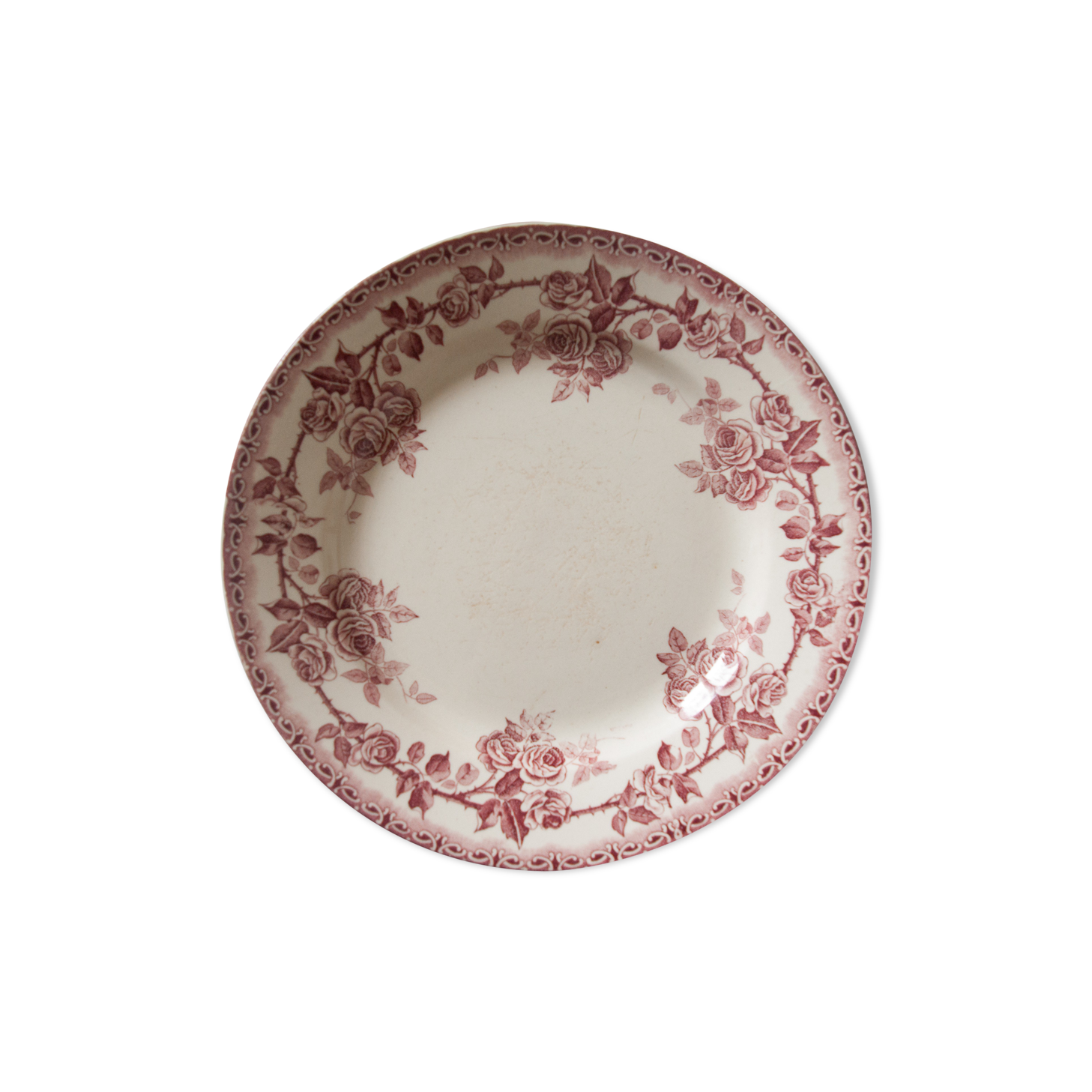 Old plates, rosé red décor, "Paris"