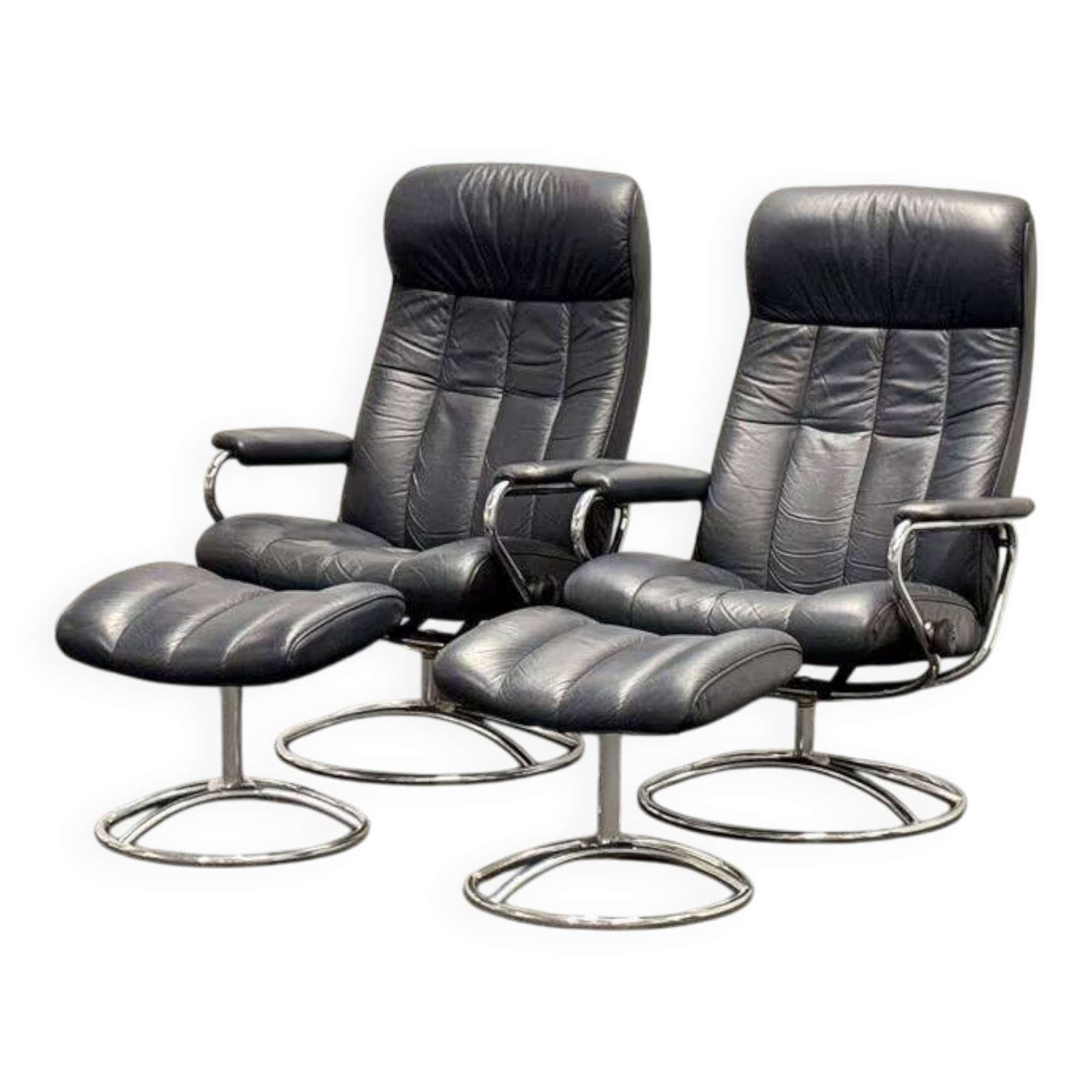 Chaise Stressless Ekornes avec pouf - Cadre chromé (années 1970) (prix pour une)