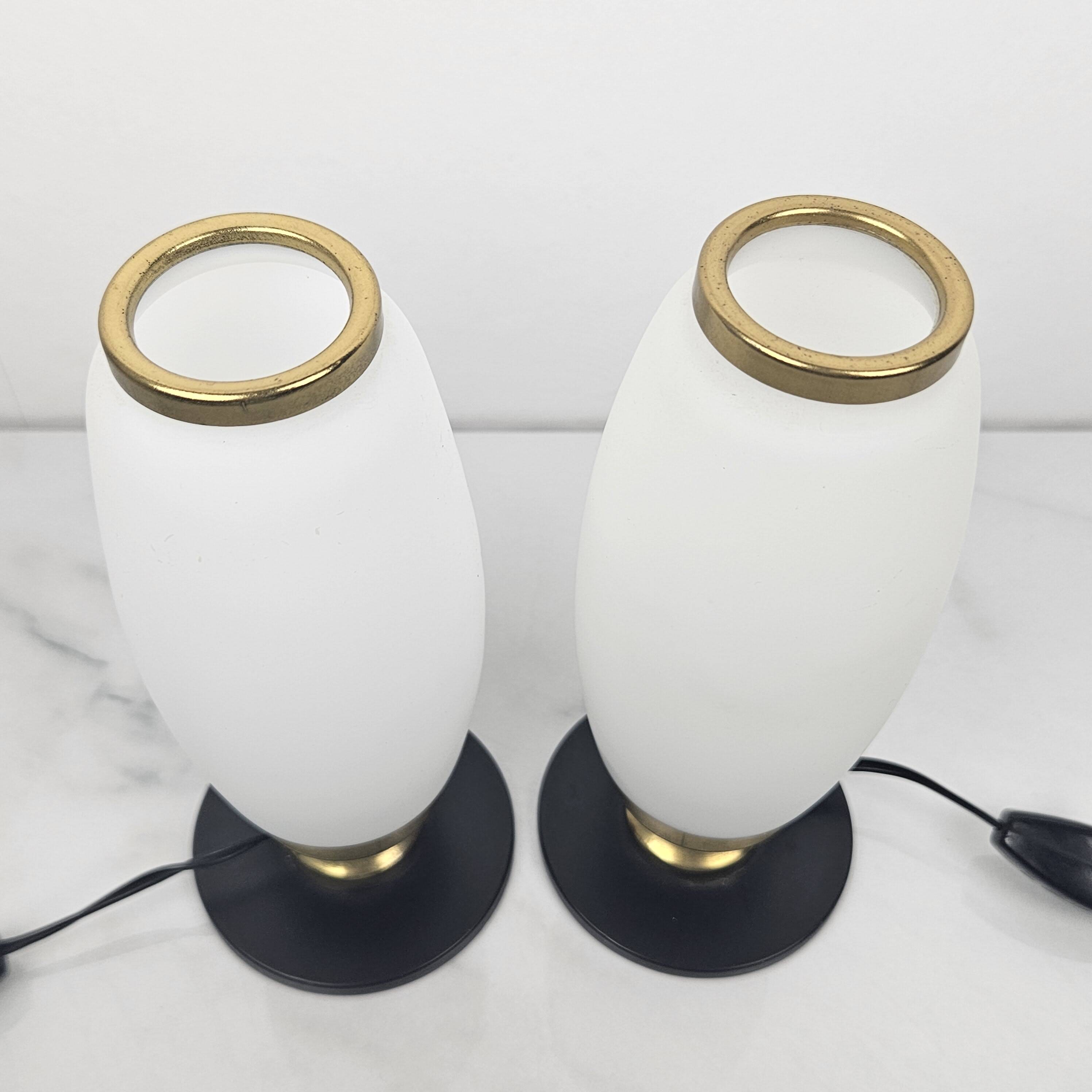 Italian Pair of Small Opaline Glass Table or Bedside Lights, 1950's