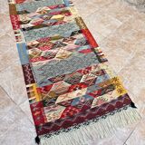Contemporary Kilim hallway runner: abstract Berber flatweave, wool