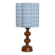 Table lamp, turned wooden base from the 1960s and sky blue gingham shade.