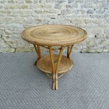 Rattan coffee table, tripod, with double top, 1960s