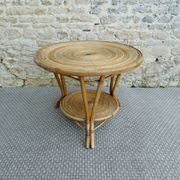 Rattan coffee table, tripod, with double top, 1960s