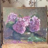 Old oil painting of hydrangeas