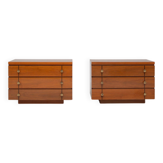 Pair of wooden nightstands with brass pulls