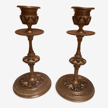 Pair of gilded bronze candlesticks Napoleon III