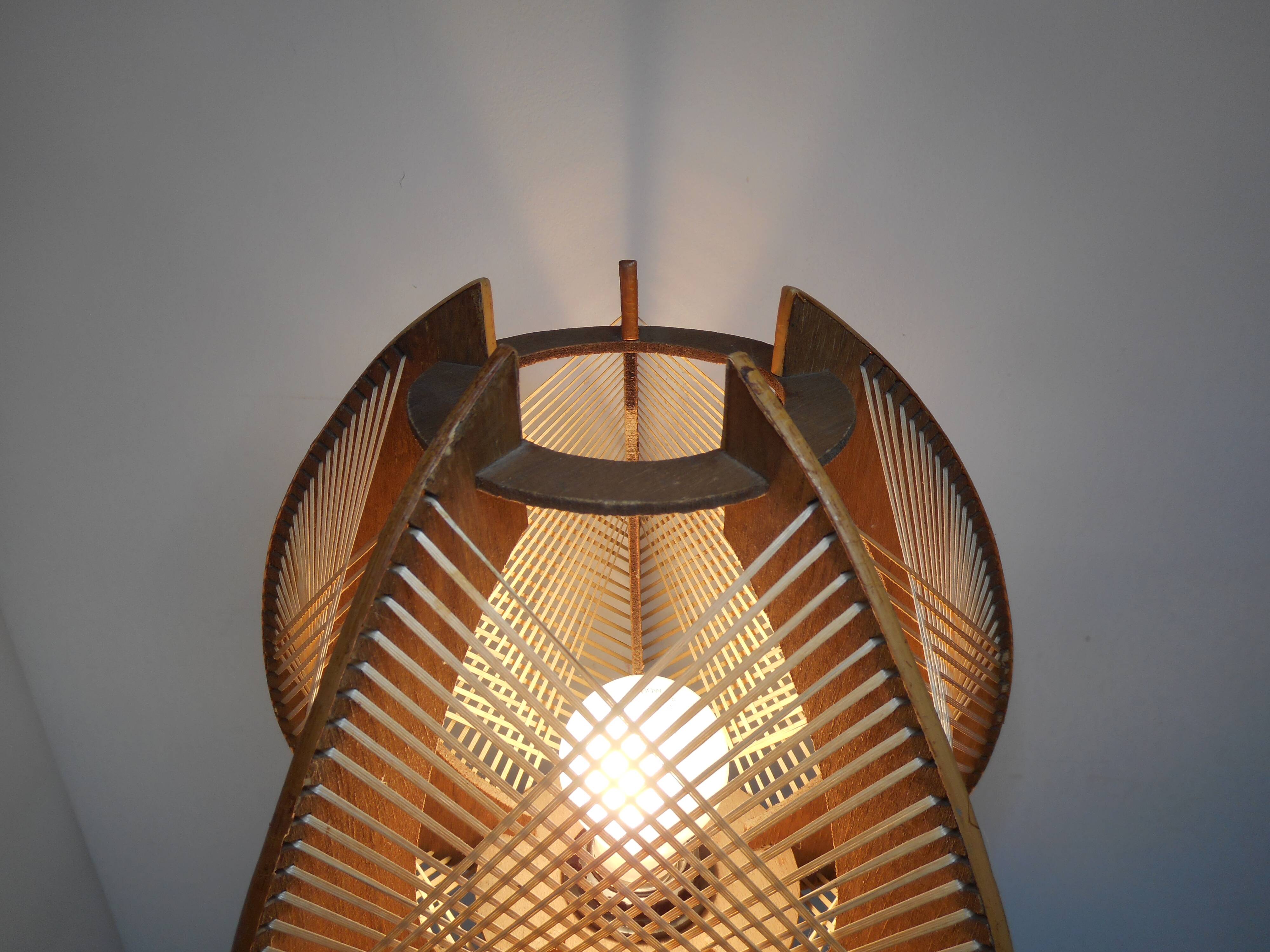 Lampe scandinave vintage bois et métal chromé