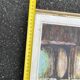 Antique painting – Medieval village scene by the water, signed