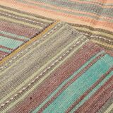 4x7 Pale Orange & Mint Green Striped Wool Kilim Rug, Washable Rug,126x210Cm